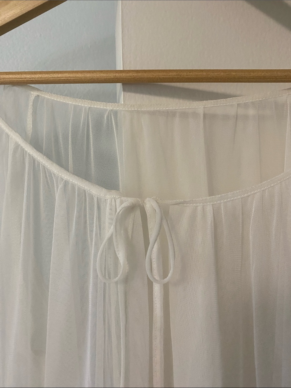 Sheer Cream Ruffle-Trim Long Robe with Tie Front - Picture 2 of 5